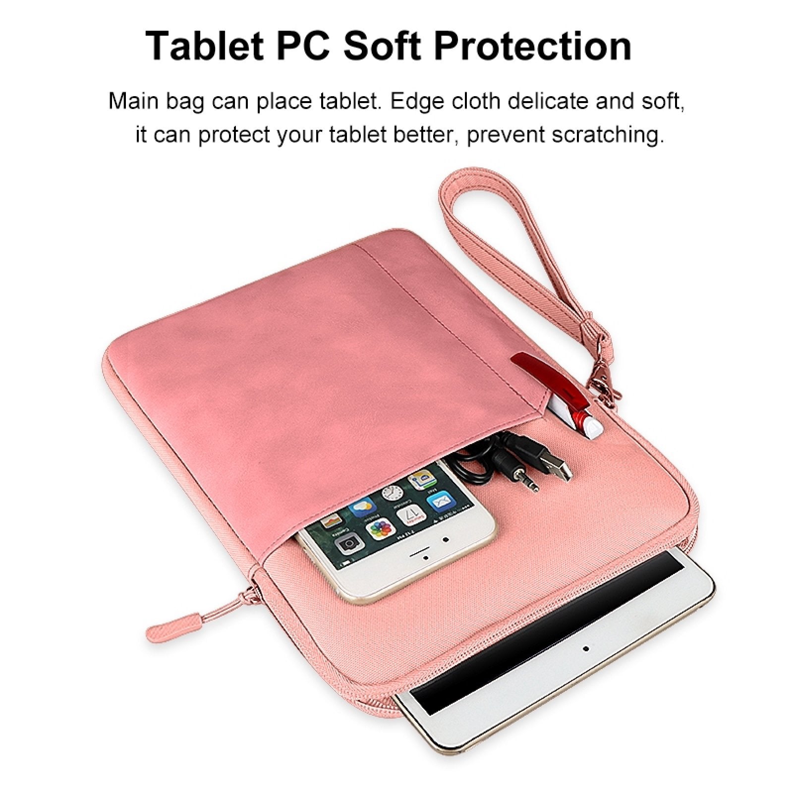 Uniqkart HWL7018 Zippered Carry Case for iPad 9.7-11 inch Scratch-Proof Tablets Sleeve Bag with Strap - Pink Uniqkart HWL7018 Zippered Carry Case for iPad 9.7-11 inch Scratch-Proof Tablets Sleeve Bag with Strap - Pink